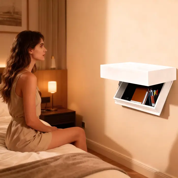 Étagère murale décorative en bois flottant avec compartiment secret