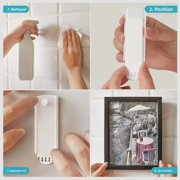 Lot de 4 crochets muraux invisibles sans perçage pour cadres photo
