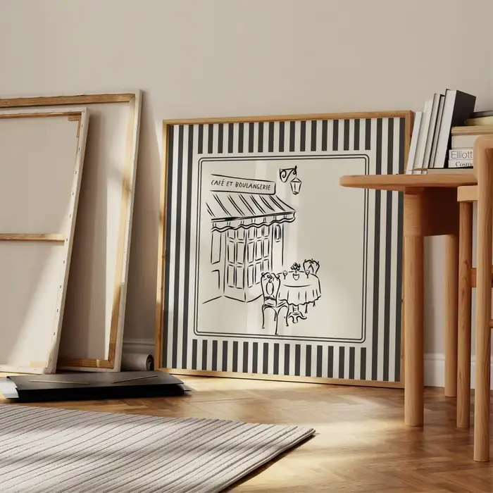 Superbe impression murale de café parisien – Illustration minimaliste au trait d'un classique «