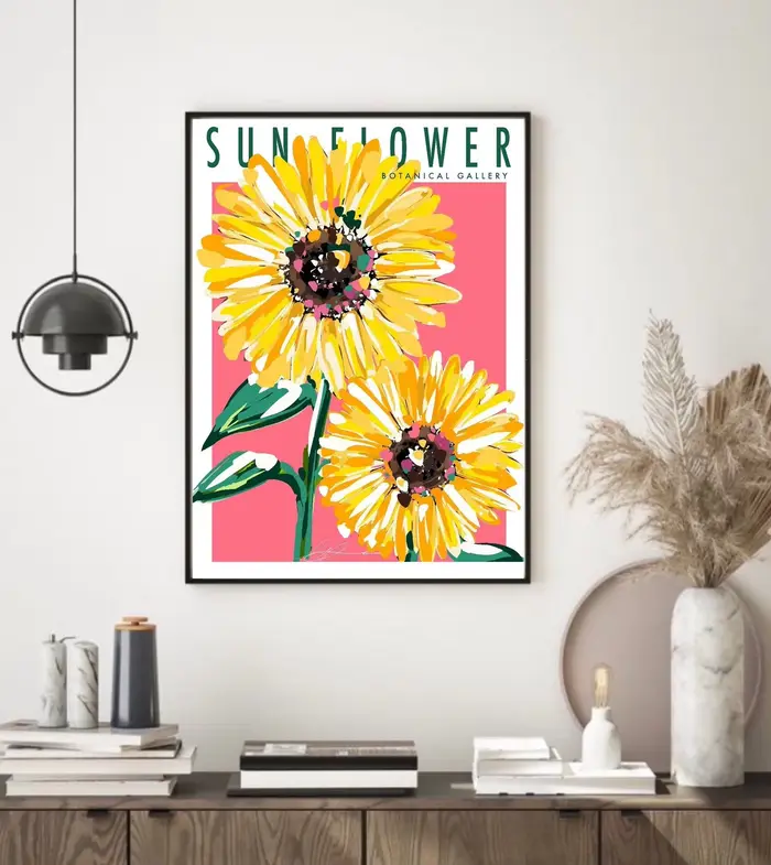 Art mural fleur de soleil imprimé | Impressions florales |   Imprime de fleurs botaniques | décor ar