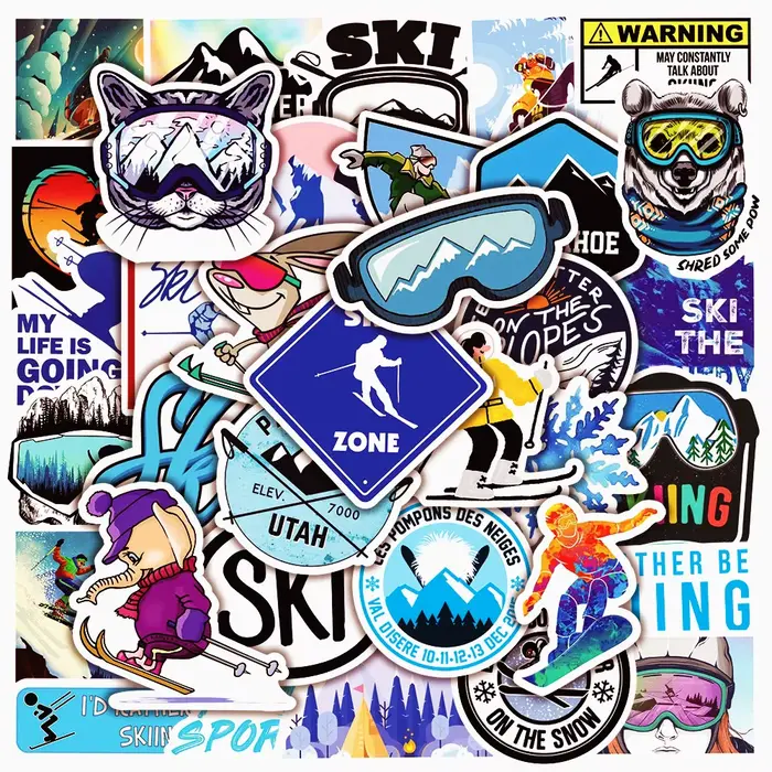 50pcs Cool Ski neige montagne autocollants réfrigérateur valise voiture ordinateur portable Snowboar