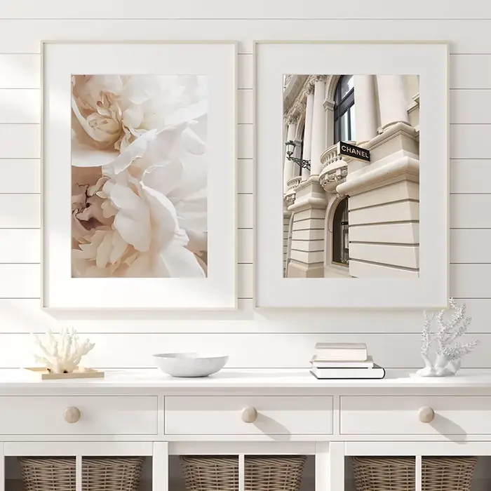 Affiches Murales et Imprimés de Fleurs Florales Beige Pastel à la Mode
