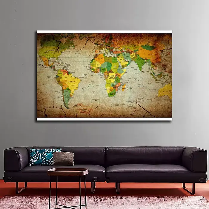 Carte du monde classique en anglais, 225x150cm, tissu Non tissé, grands imprimés d'affiches, décorat