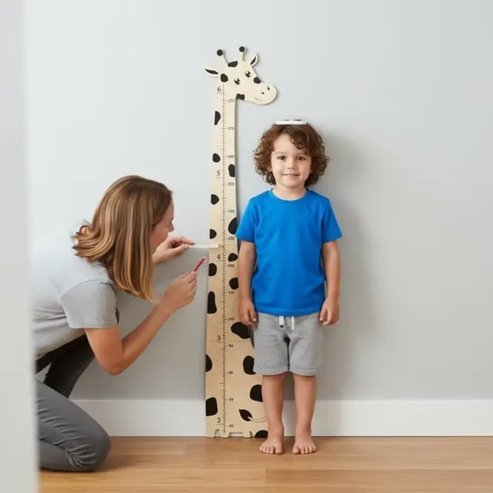 Tableau croissance en bois girafe, règle hauteur pour enfants pour décoration murale amovible