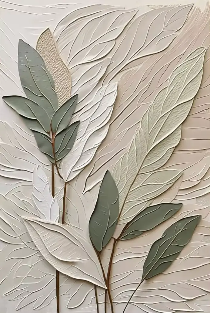Ensemble de 3 affiches murales sur toile texturée, thème botanique, triptyque vert sauge, style Wabi
