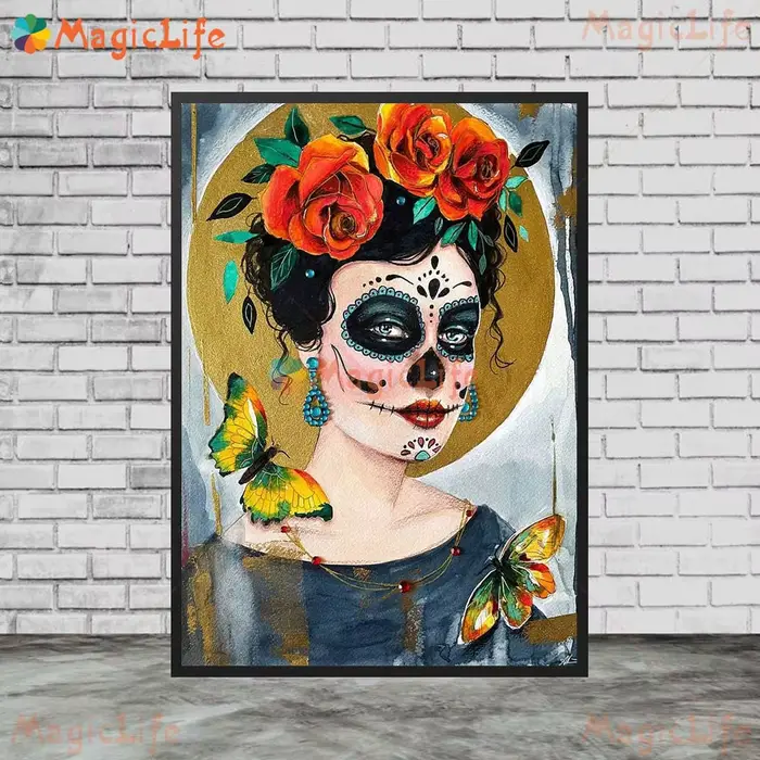 Portrait du jour des morts du mexique des femmes, images murales de fille Grimace pour affiche de salon, peinture sur toile d'art mural sans cadre