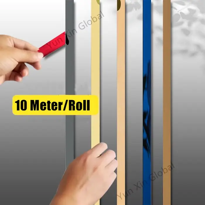 Rouleau d'autocollants muraux dorés en acier inoxydable, 10 m/rouleau, plats, auto-adhésifs, décorat