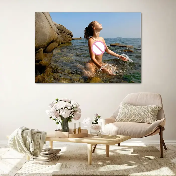 Une fille joue dans l'eau, photo murale, peinture sur toile, affiches et impressions pour décoration de chambre, articles de décoration pour la maison, illustration