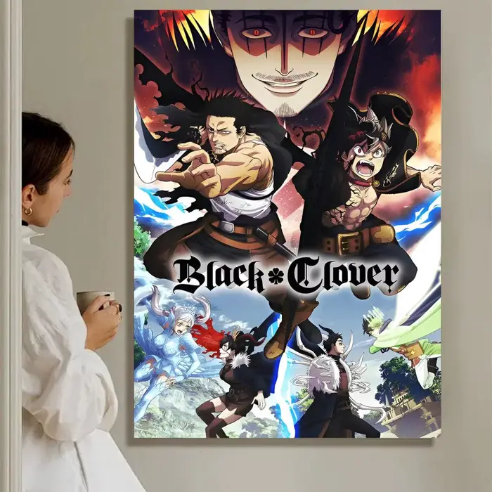 Affiche de trèfle chaud Anime b-noir, dessin animé HD, Art mural auto-adhésif amovible pour la maiso