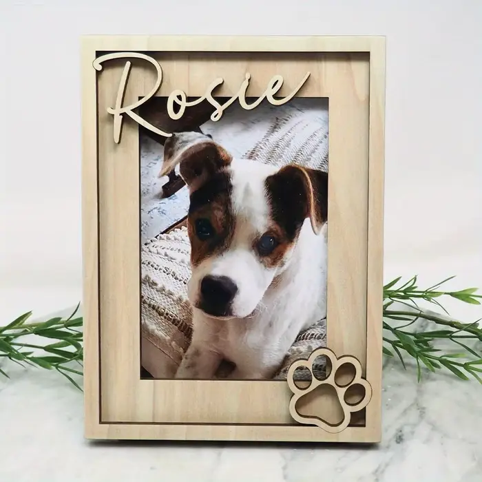 Cadre photo personnalisé en bois pour chien - Cadeau commémoratif personnalisé pour animaux de compa