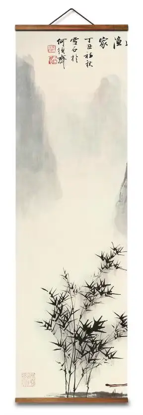 Affiches murales décoratives en toile de Style chinois MT4024, paysage de pêcheur sur bord de rivièr