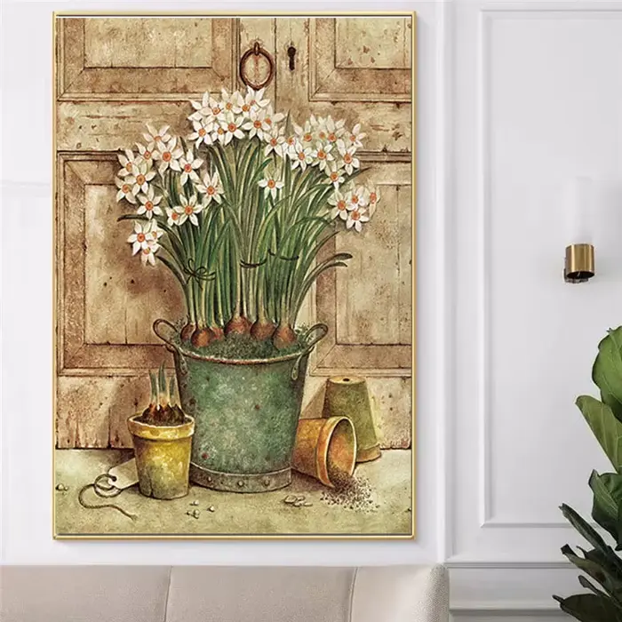 Affiches et College de plantes et de fleurs en pot rétro européens
