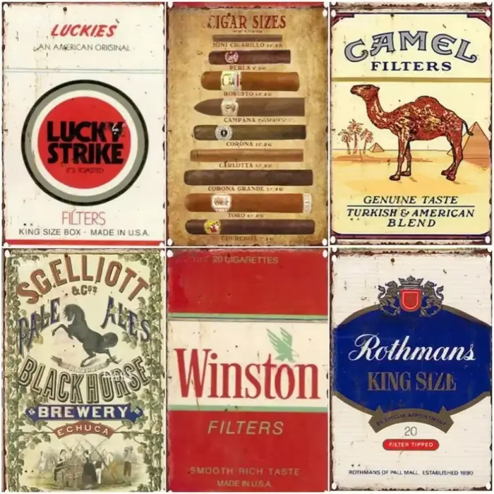 Panneau métallique vintage pour tabac et cigarettes - Affiche classique pour décoration murale - Cadeau idéal pour bar