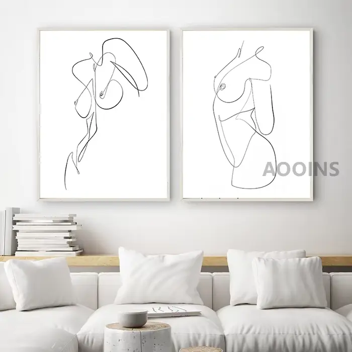 Femme nue abstraite une ligne dessin Art toile peinture imprime