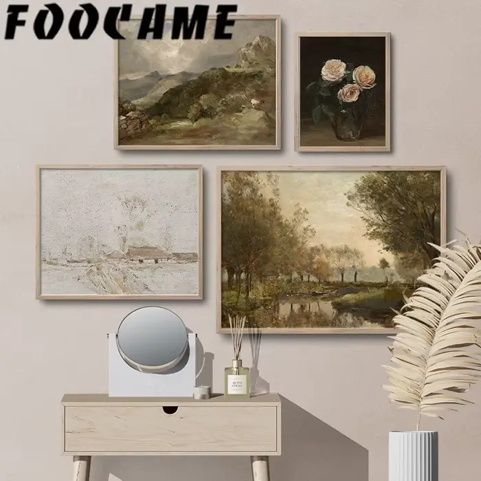 Peinture à l'huile de paysage de montagnes vintage américaines