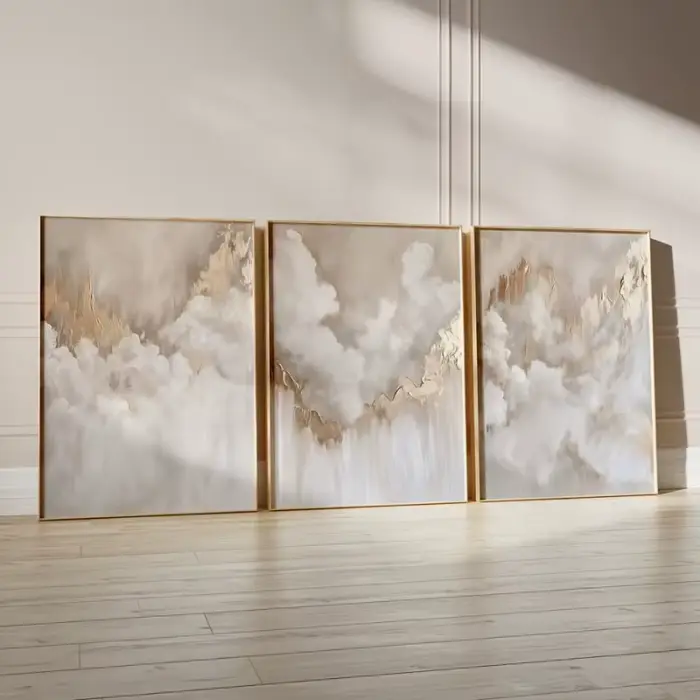 Lot de 3 impressions triptyques d'art beige