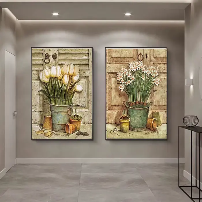 Affiches et College de plantes et de fleurs en pot rétro européens
