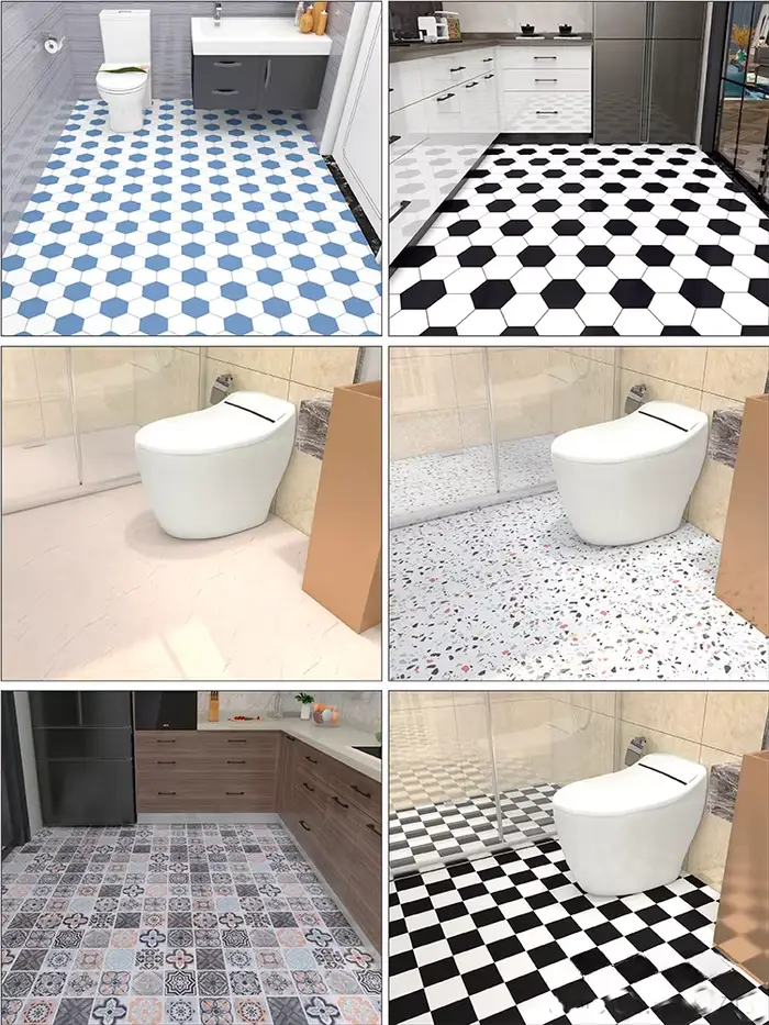 Tapis de sol auto-adhésifs pelables, autocollants de carreaux de cuisine, épais, résistant à l'usure, non ald, imperméable, douche, décoration d'intérieur