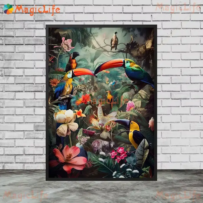 Affiche murale imprimée d'oiseaux de la Jungle