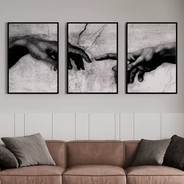 3 pièces sans cadre Vintage noir et blanc main de dieu religieux rétro toile mur Art moderne affiche