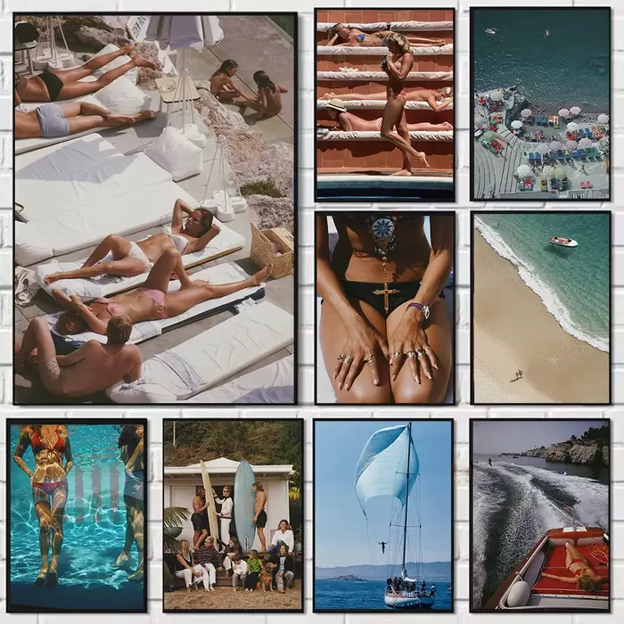 Schlankes tablier Marisa Berenson impression affiche plage piscine toile peinture maison chambre salon décor Cuadros