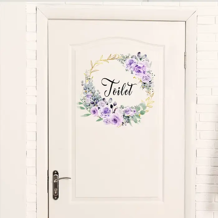 Autocollants muraux de porte de toilette en forme de fleur