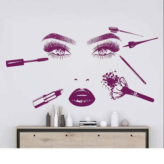 Autocollant mural de maquillage, autocollant mural d'artiste de maquillage, cosmétiques, rouge à lèv