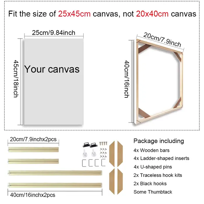 Cadre Mural en Bois pour Toile, Photo, Peinture à l'Huile, Diamant, 40x80 cm, 50x100 cm, 60x120cm