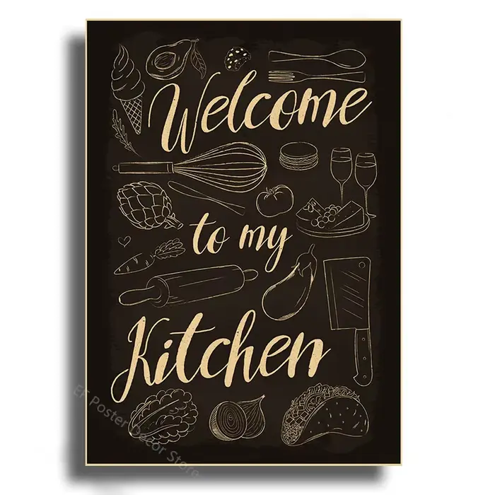 Affiches de tableau noir de nourriture de cuisine vintage, affiche intérieure de restaurant de barre