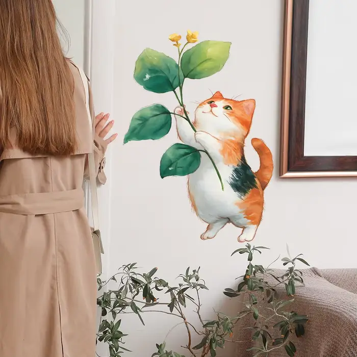 Autocollant Mural chaton malheureux peint, décoration murale de fond de salon, chambre à coucher, dé