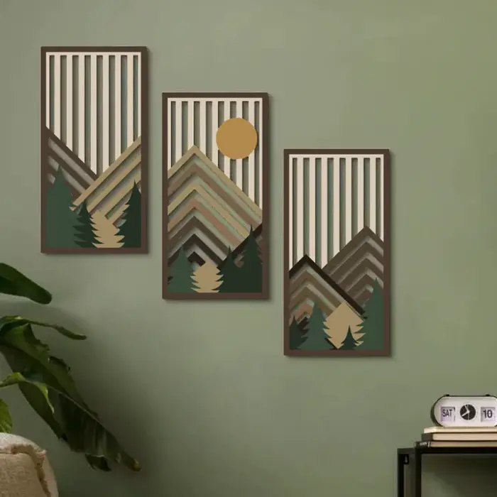 Ensemble de décoration murale en bois, 3 pièces, décoration creuse en bois, panneaux suspendus en bo