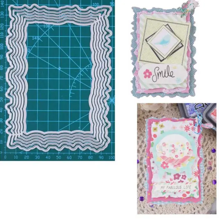 Matrices de découpe en métal à cadre ondulé rectangulaire, Scrapbook, Album Photo, fabrication de cartes artisanales en papier, modèle en relief, pochoir de poinçonnage