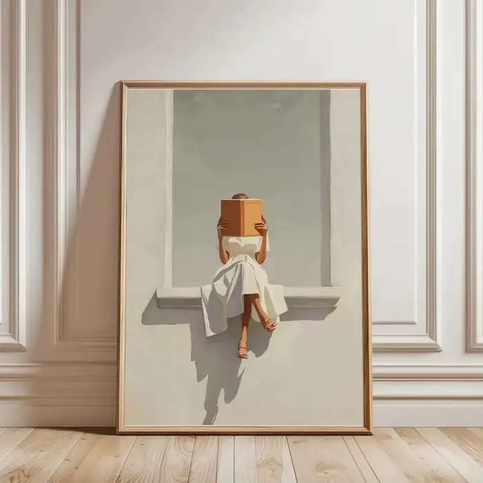 Impression sur toile d'une femme moderne lisant assise sur le mur de la fenêtre, peinture sur toile,