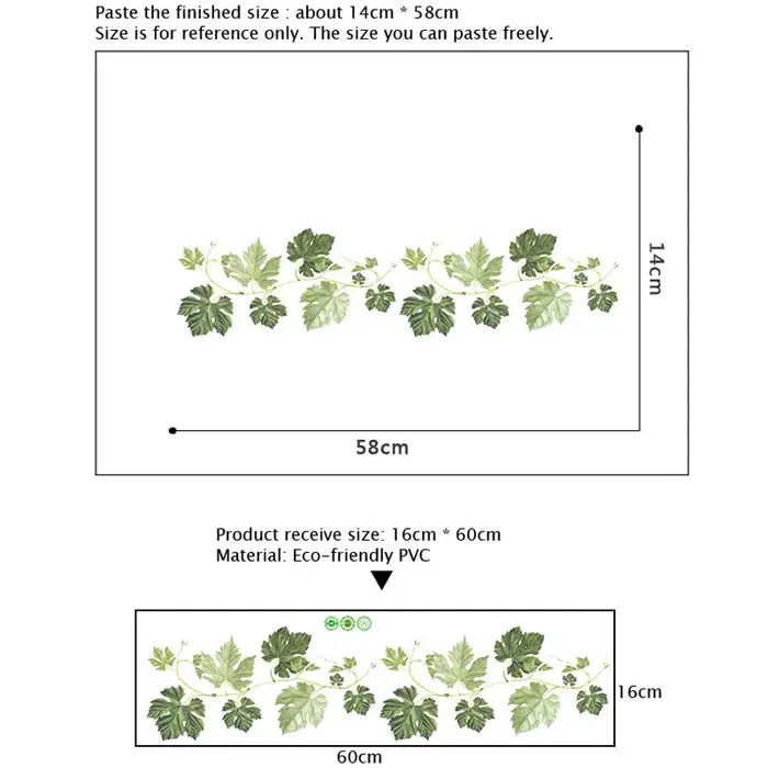 Autocollants muraux de plinthe motif feuille de vigne verte pour chambre et salon