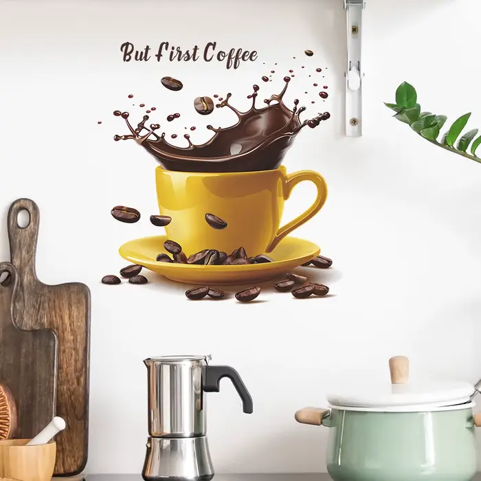 Autocollant mural créatif en forme de tasses à café, pour décoration de fond de café, papier peint, 