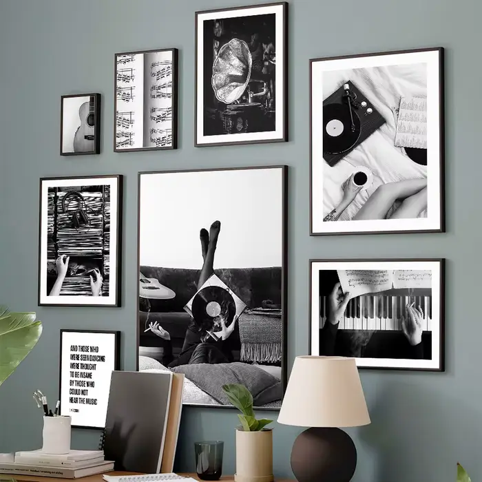 Paris fille CD guitare Piano partition mur Art peinture noir et blanc Vintage affiches photos pour salon décor impressions sur toile