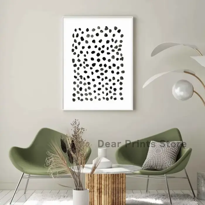 Peinture abstraite d'aquarelle à points noirs et blancs, affiche sur toile moderne et minimaliste pour chambre à coucher, image murale, décor artistique pour salon