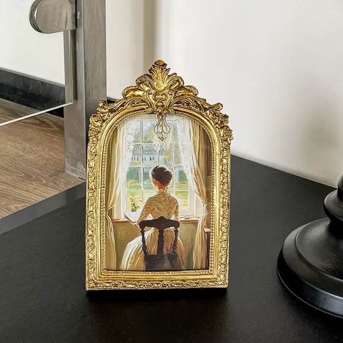 Cadre Photo décoratif en dentelle dorée