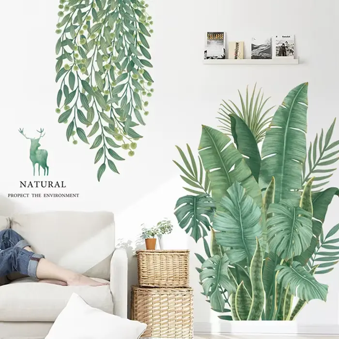 Feuilles vertes Stickers muraux pour la maison salon décoratif vinyle Sticker plantes tropicales bri