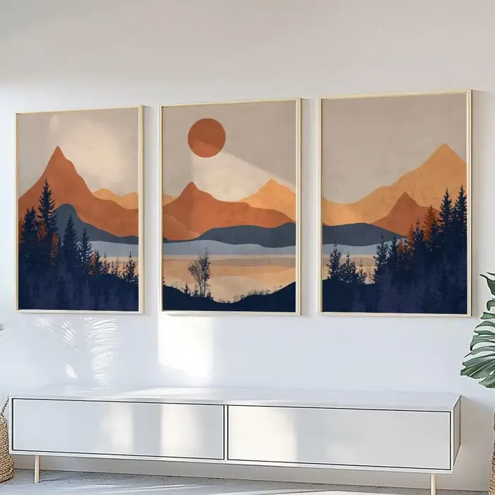 Lot de 3 affiches murales abstraites minimalistes bleues en terre cuite, idéales pour la décoration