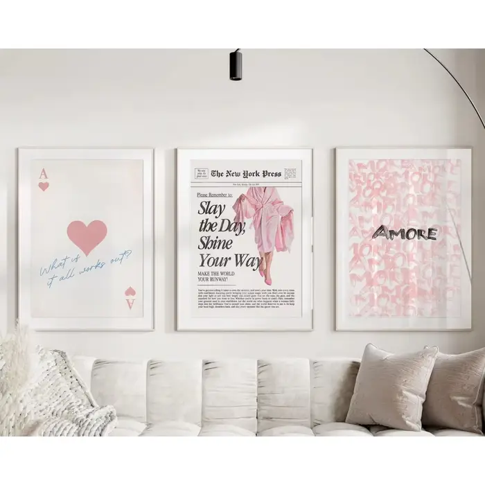 3 pièces/ensemble rétro Girly nouveau Yorker journal toile impression affiche la vie est meilleure en rose moderne Funky Preppy Art imprime décor à la maison