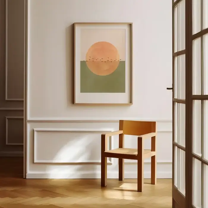 Toile imprimée de paysage de soleil et d'oiseau ascendant japonais
