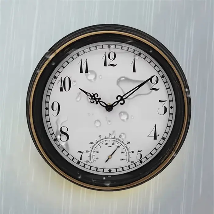 Horloge murale extérieure étanche avec thermomètre IP44 horloge de décoration de jardin ronde Vintage 12 pouces horloge extérieure-ABXK