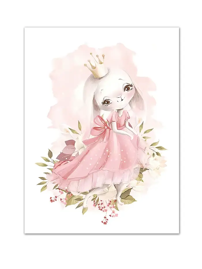Affiches de nom personnalisées, lettres florales roses, imprimés, lapin de fille, peinture artistiqu