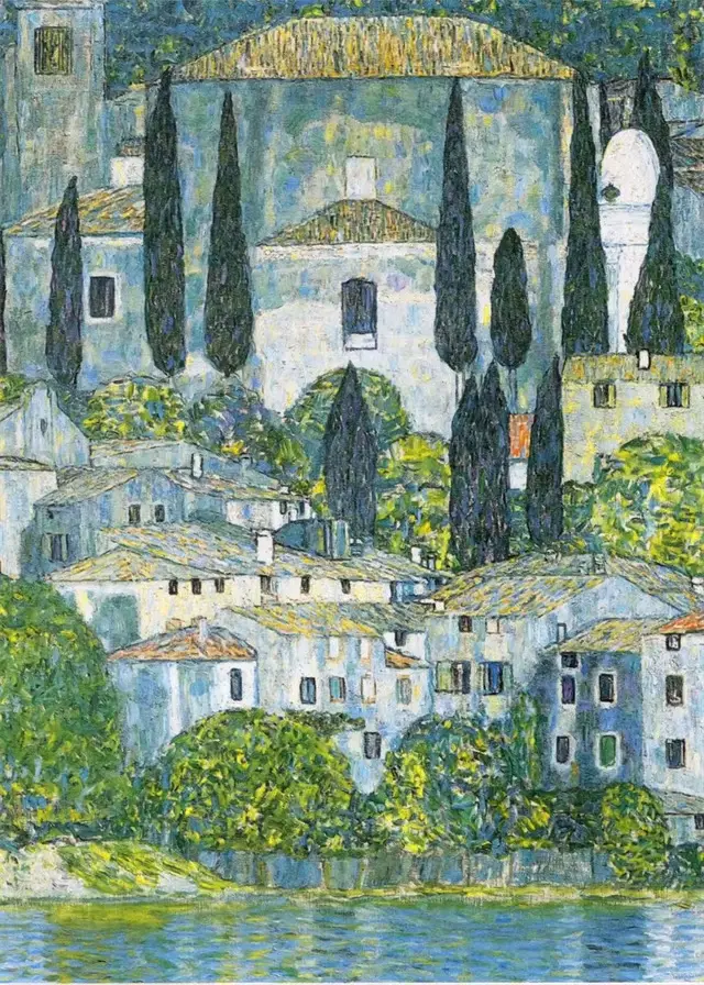 Peinture à l'huile sur toile Gustav Klimt, Jardin de fleurs, Tournesols, Église, Plantes abstraites,