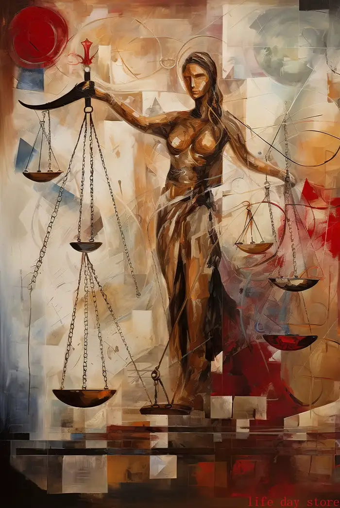 Affiches d'art abstrait sur le thème de la Balance de la Justice et de la Déesse de la Justice, tabl