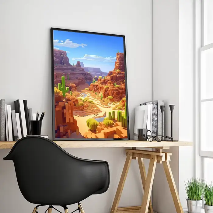 Affiche sur toile style paysage de monde pixelisé de jeu vidéo