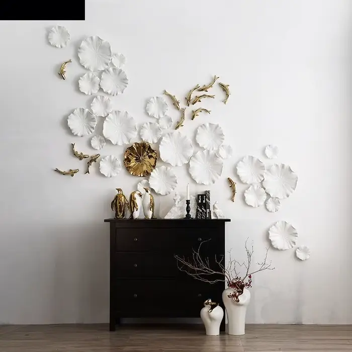 Mur en céramique, feuille tridimensionnelle suspendue