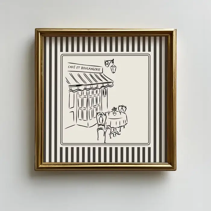 Superbe impression murale de café parisien – Illustration minimaliste au trait d'un classique «
