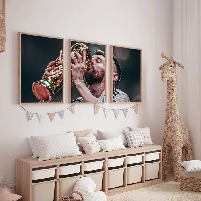 Affiche murale en toile de coton avec peinture cool et calligraphie Football M-Messi